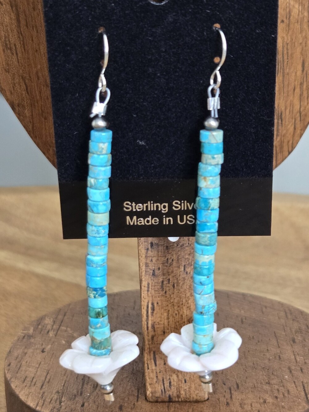 NWT Turquoise & Pink Conch Flower Sterling Silver 925 Dangle Earrings